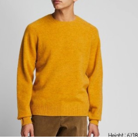 Uniqlo 100% Wool Crew Neck Heather Mustard Yellow Sweater Men’s Size Small - Picture 1 of 10